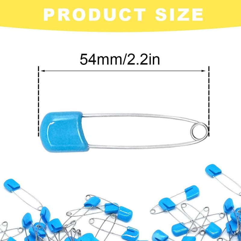 Yosawa 50 قطعة دبابيس أمان بلاستيكية رأس 2.2 بوصة مع أقفال أمان (أزرق) - Image 2